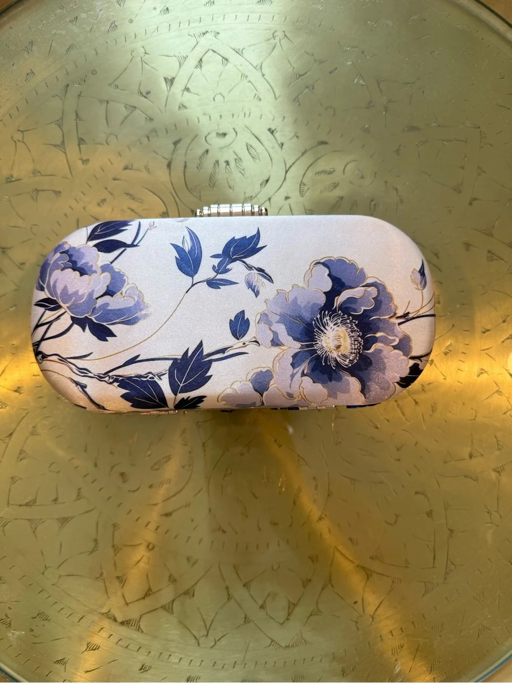 Embellished White Evening Clutch with Blue Floral Beading hand made from Etsy